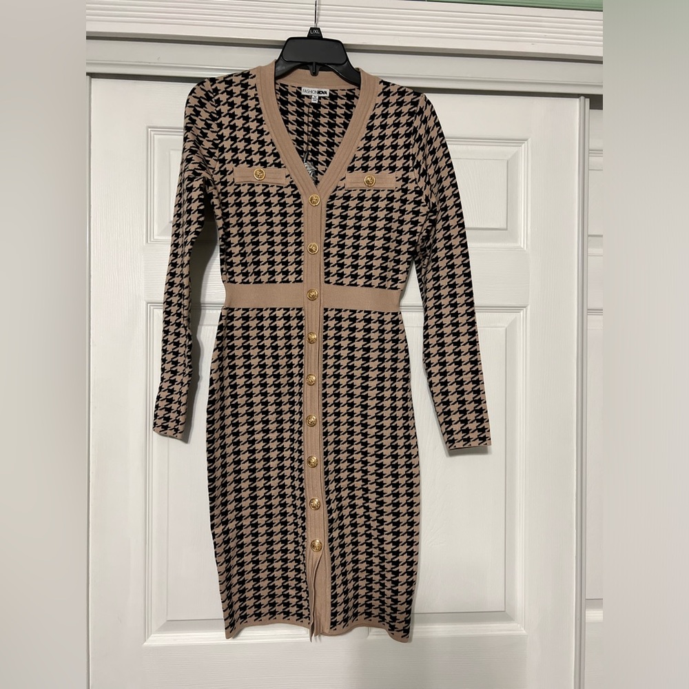 Brand new houndstooth knit dress
